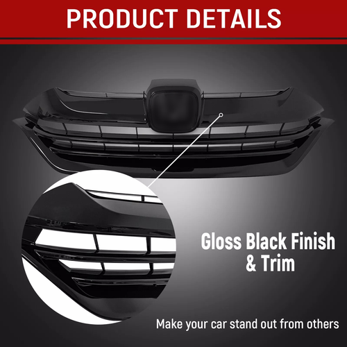 DURAFORCE For 2017 2018 2019 Honda CRV CR-V Front Bumper Gloss Black Mesh Grille Grill