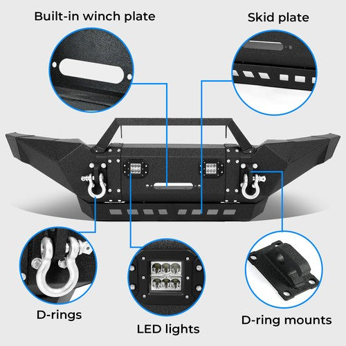 For Toyota Tacoma 2005-15 Front Bumper Steel with Winch Plate LED Lights Skid Plate