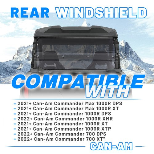 Smoke Rear Windshield for Can Am Commander 700 Max 1000R DPS XT XMR 2021 2025 ATV