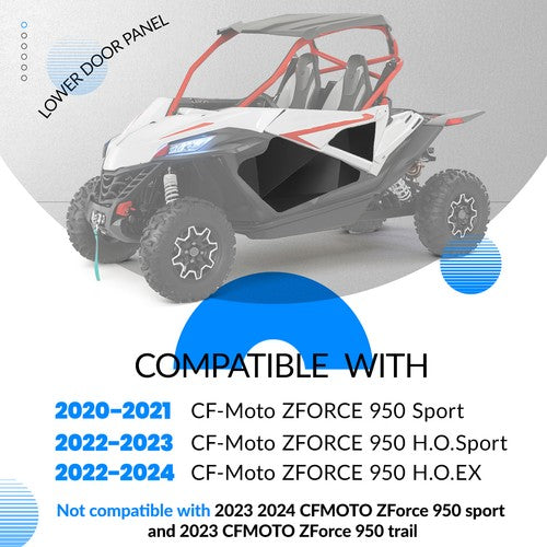 Aluminum Lower Door Half Panel Inserts for 2020-24 2023 CFMOTO ZFORCE 950 Sport