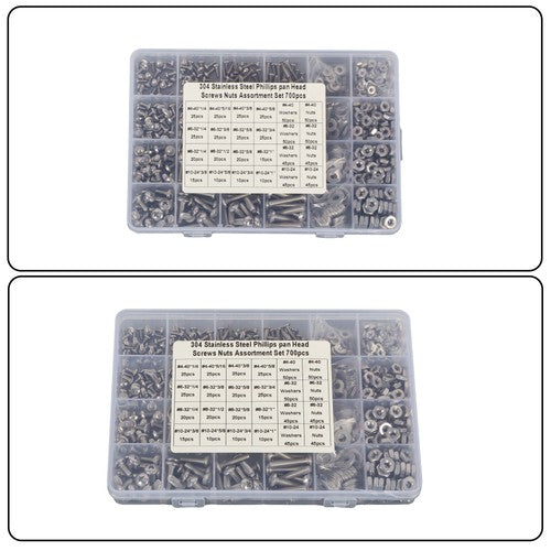 DURAFORCE 700Piece Nuts and Bolts Assortment Kit 4-40#6-32#8-32#10-24 Phillips Pan Head