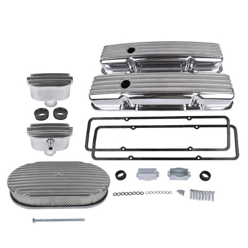 DURAFORCE Polished Valve Cover Air PCV Breather 15" Full Finned Air Cleaner For 58-86 SBC