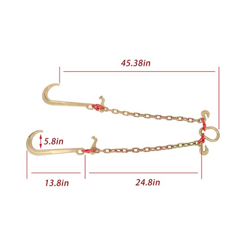 DURAFORCE 5/16" x 2' V Type Towing G80 Chain Bridle with 15" J and Grab Hooks Steel
