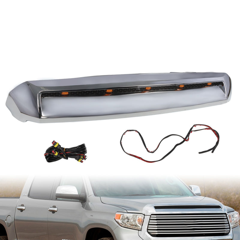 DURAFORCE Chrome Front Upper Hood Bulge Molding Grille w/Lights for 2014-21 Toyota Tundra