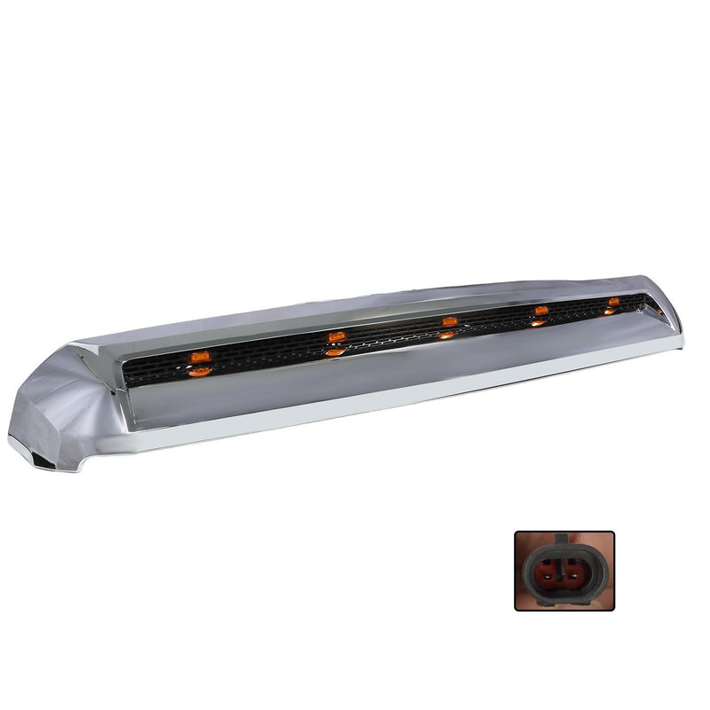 DURAFORCE Chrome Front Upper Hood Bulge Molding Grille w/Lights for 2014-21 Toyota Tundra