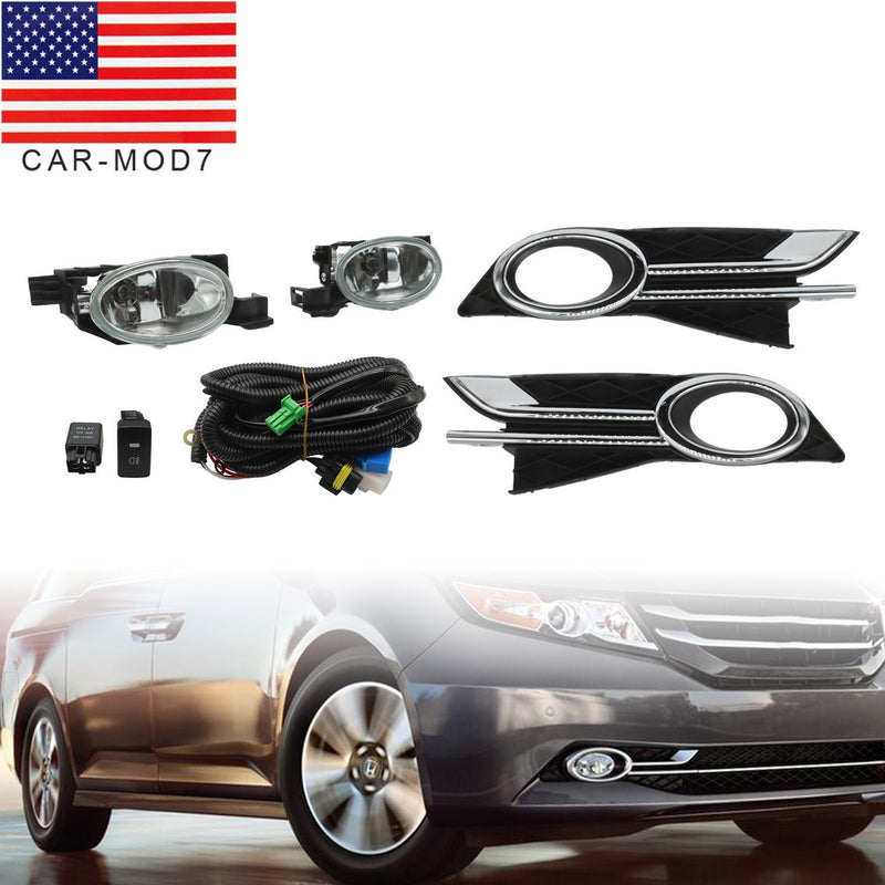 DURAFORCE 14-16 Honda Odyssey Clear Lens Bumper Fog Light Lamp w/ Bezel & Switch