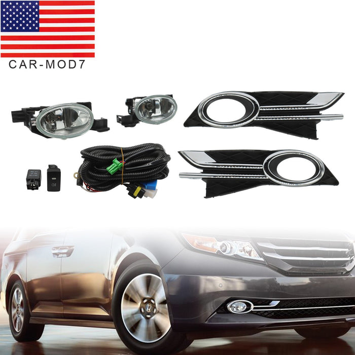 DURAFORCE 14-16 Honda Odyssey Clear Lens Bumper Fog Light Lamp w/ Bezel & Switch