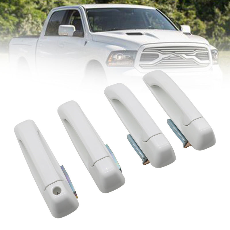 DURAFORCE Set of 4 Bright White Front & Rear Door Handles for Dodge Ram 2012-2018