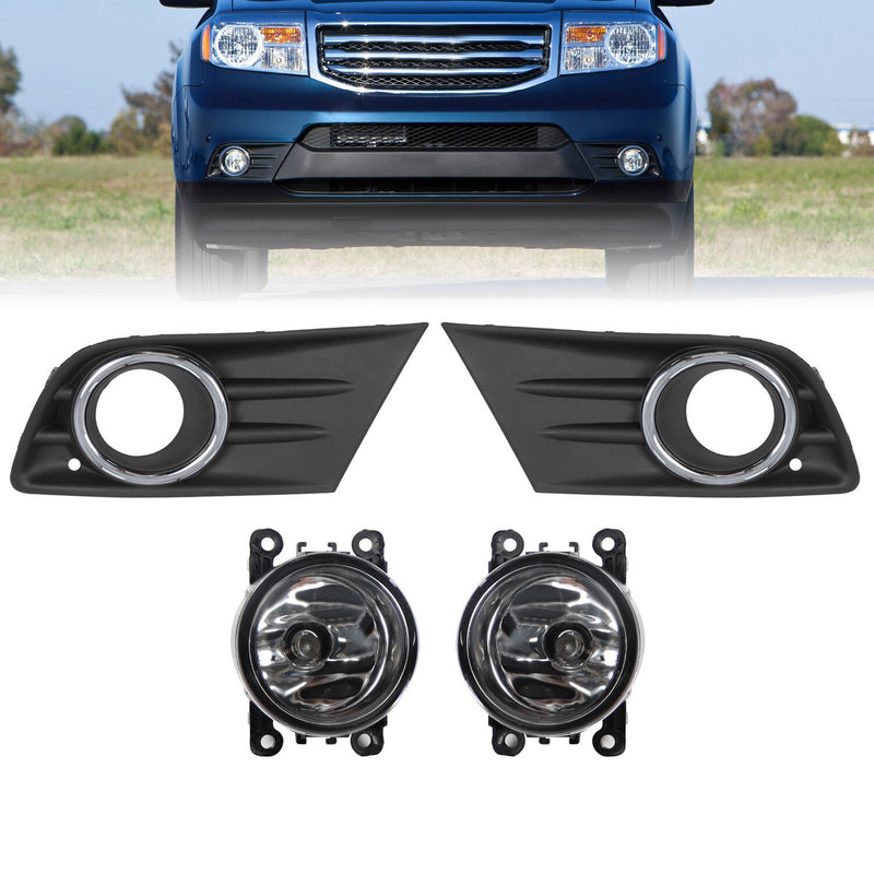 DURAFORCE Honda Pilot 2012-2015 Bumper Fog Light Pair with Chrome Trim & Cover