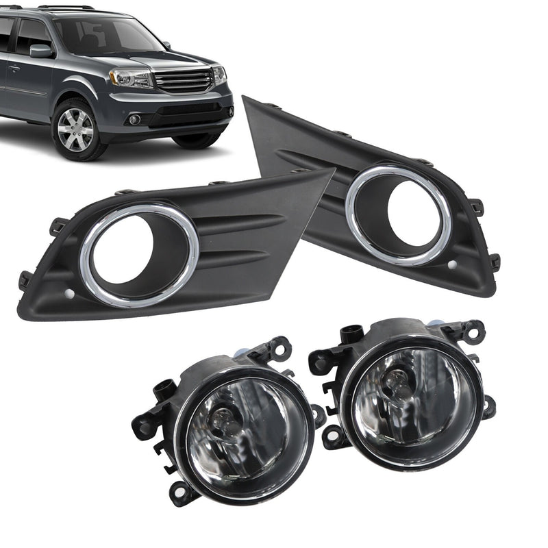 DURAFORCE Honda Pilot 2012-2015 Bumper Fog Light Pair with Chrome Trim & Cover