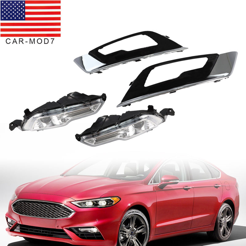 DURAFORCE Ford Fusion Mondeo 2017-2018 Front Bumper LED Fog Lights with Cover Bezel Pair
