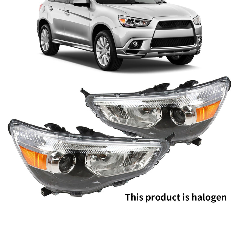 DURAFORCE Pair Halogen Headlights Front Lamps for 2011-2019 Mitsubishi Outlander Sport