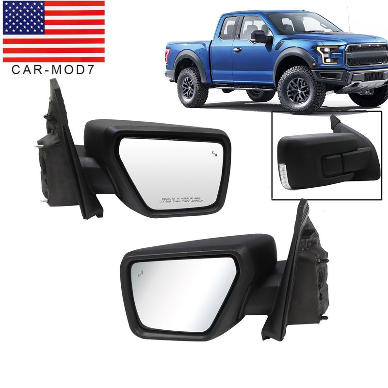 DURAFORCE Pair Right & Left Side Mirrors w/ BLIS & Light Manual Fold for 21-24 Ford F-150