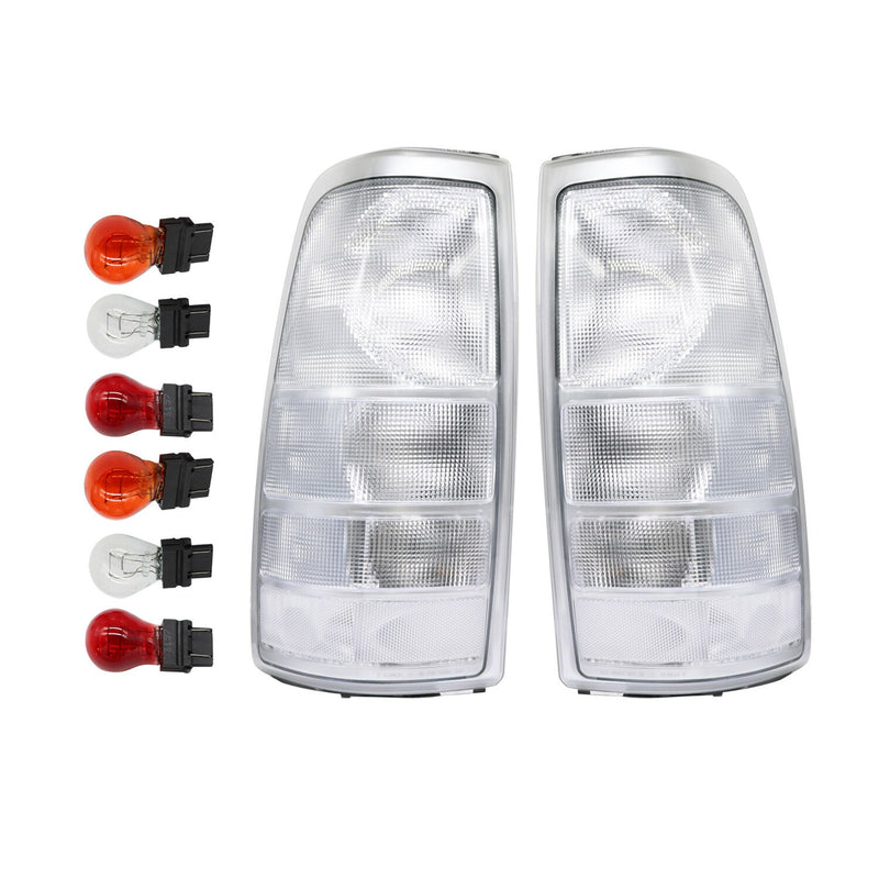 DURAFORCE Rare Clear Euro Rear Tail Lights Set for 99-02 Chevy Silverado GMC Sierra
