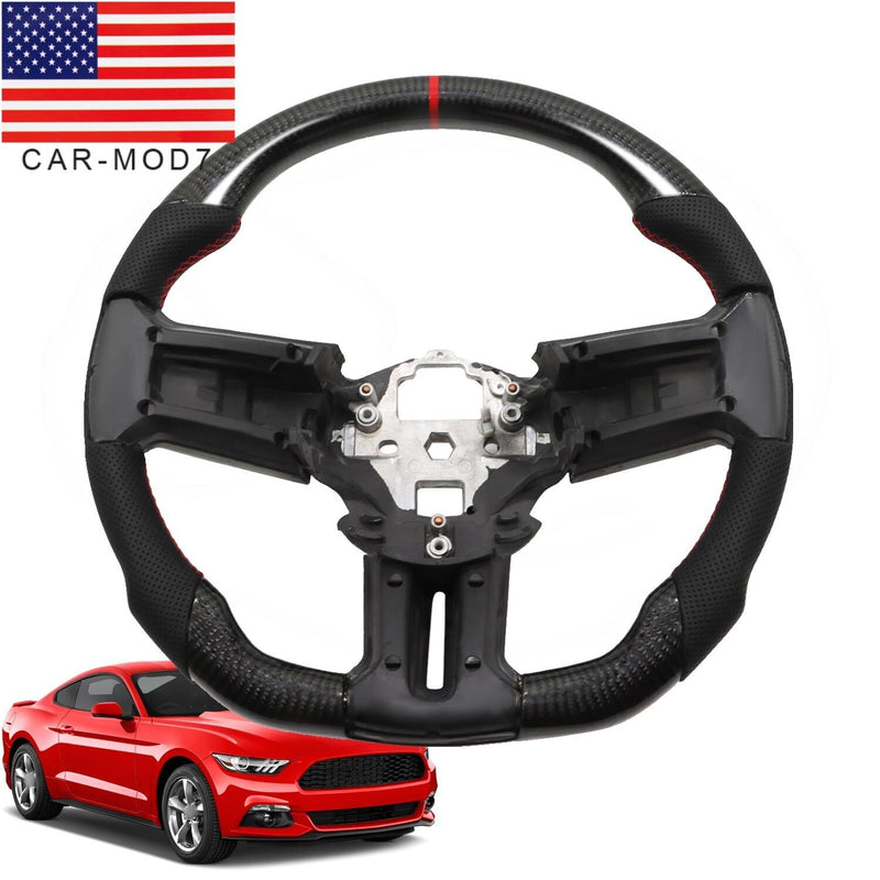 DURAFORCE Carbon Fiber Flat Leather Steering Wheel for Ford Mustang 2010-2014