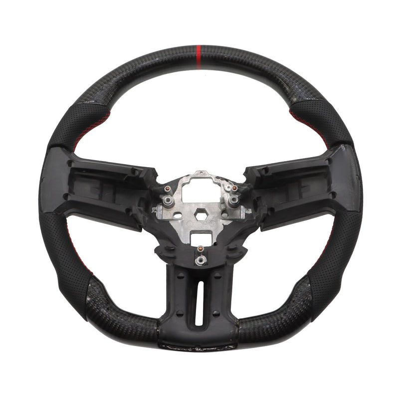 DURAFORCE Carbon Fiber Flat Leather Steering Wheel for Ford Mustang 2010-2014