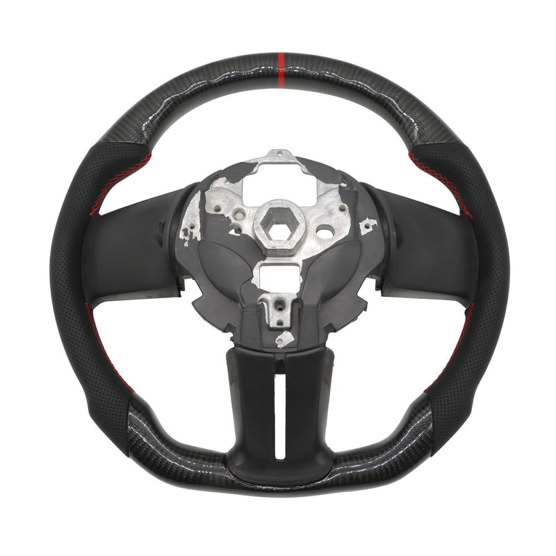 DURAFORCE Carbon Fiber Flat Leather Steering Wheel for Ford Mustang 2010-2014