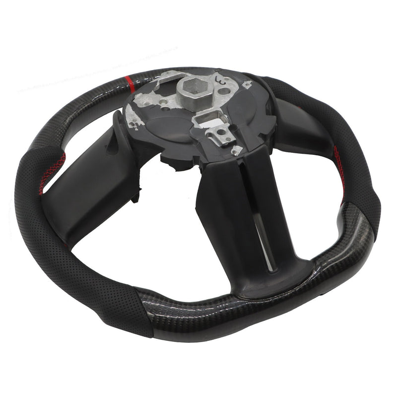 DURAFORCE Carbon Fiber Flat Leather Steering Wheel for Ford Mustang 2010-2014