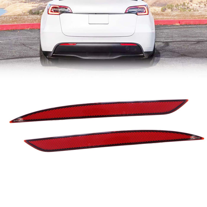 DURAFORCE 2020-22 Tesla Model Y Red Rear Bumper Reflector Marker Left & Right Pair