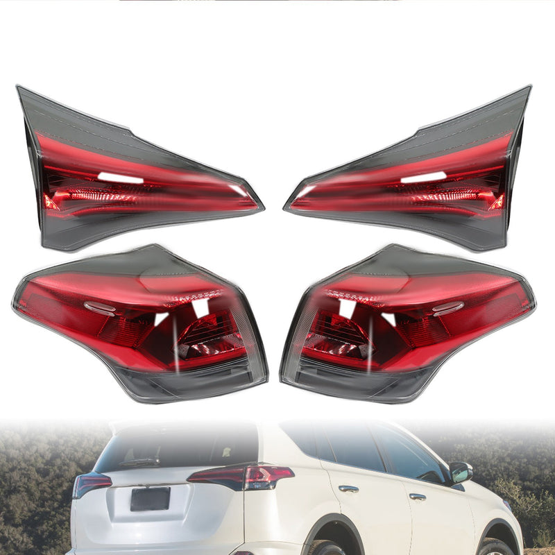 DURAFORCE 4PCS Tail Lights Set for 2016-2018 Toyota RAV4 Outer & Inner Left Right
