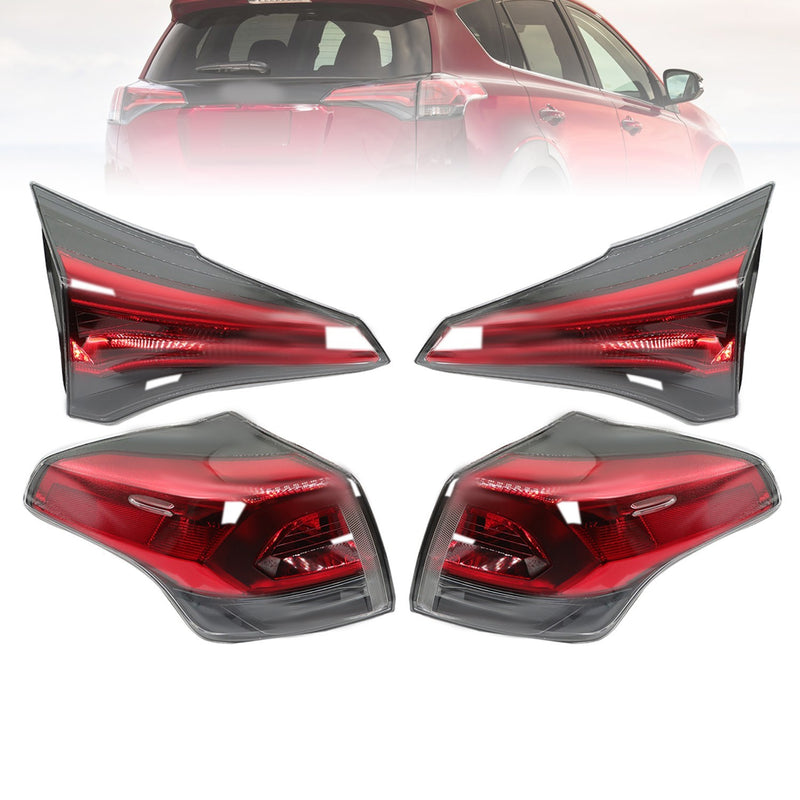 DURAFORCE 4PCS Tail Lights Set for 2016-2018 Toyota RAV4 Outer & Inner Left Right
