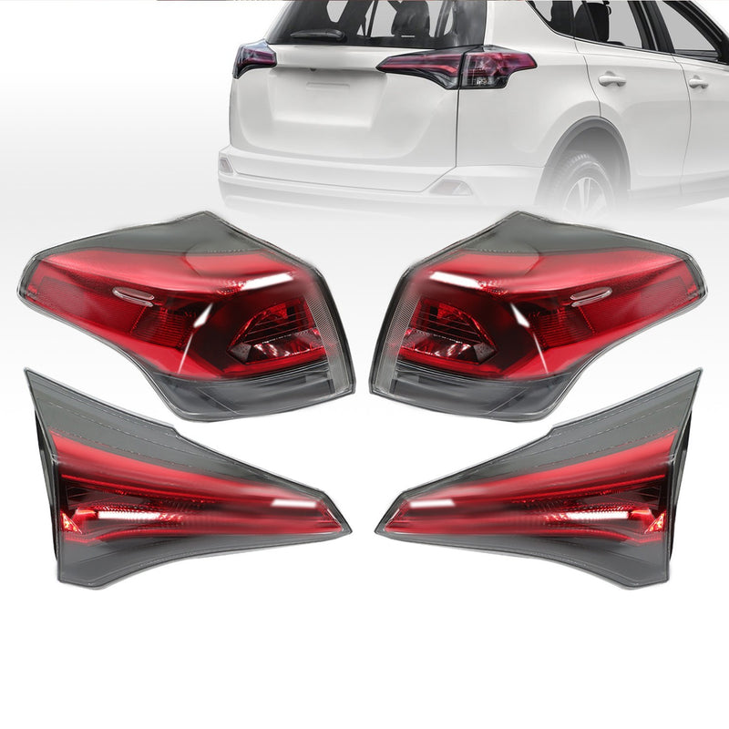 DURAFORCE 4PCS Tail Lights Set for 2016-2018 Toyota RAV4 Outer & Inner Left Right