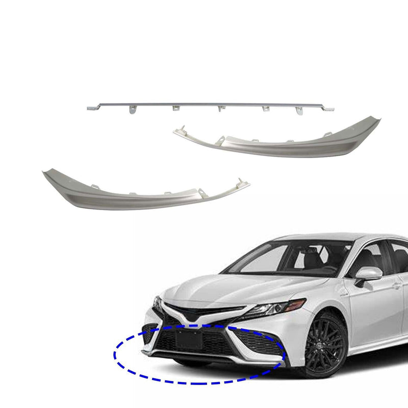 DURAFORCE Silver Front Bumper Grille Lower Molding Trims for 2021-2024 Toyota Camry SE XSE