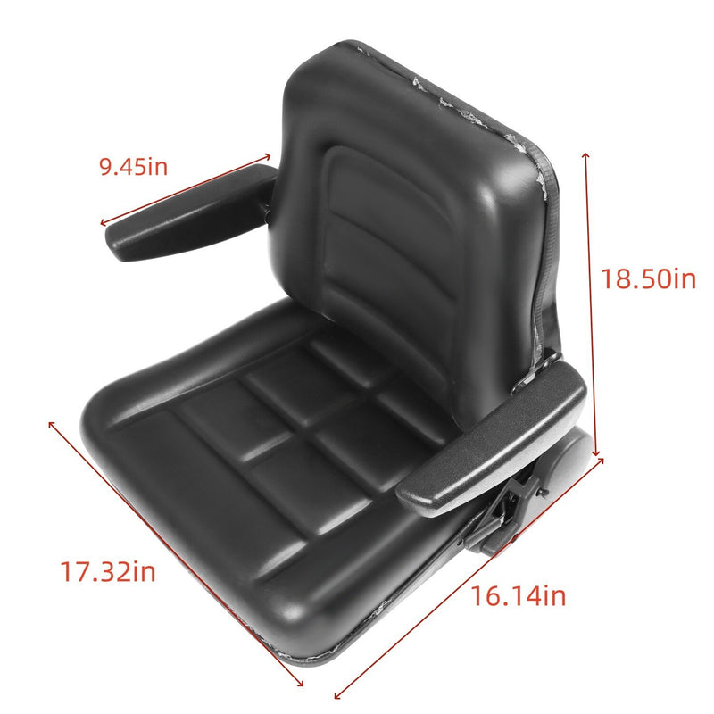 DURAFORCE Adjustable Tractor Seat with Backrest & Armrests for Lawn Mower Forklift Excavat