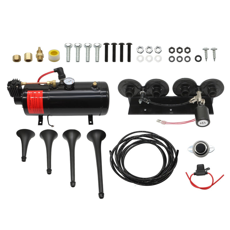 DURAFORCE Train Horn Kit 1G Air Tank 150psi 4 Trumpets Loud System for Truck Car Pickup