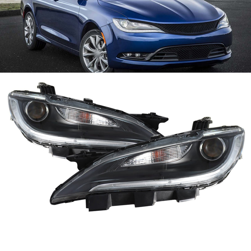DURAFORCE LED DRL Halogen Headlight Set Driver & Passenger Side for 2015-2017 Chrysler 200