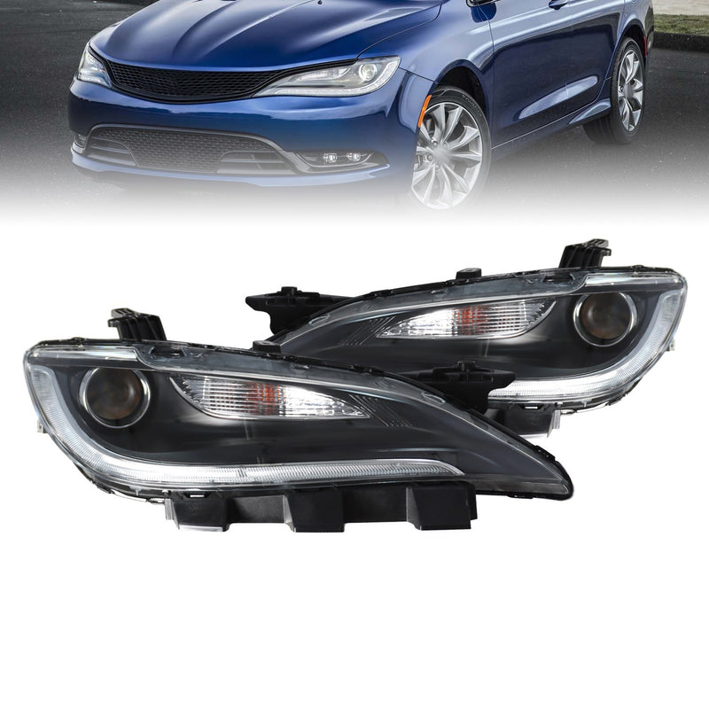 DURAFORCE LED DRL Halogen Headlight Set Driver & Passenger Side for 2015-2017 Chrysler 200