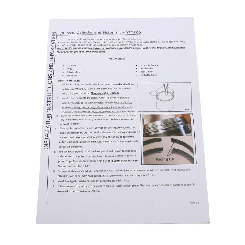 DURAFORCE Yamaha Blaster 200 YFS200 Cylinder Piston Gasket Top End Kit 1988-2006 ATV