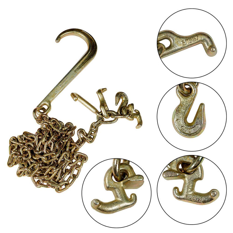 DURAFORCE Unused 2PC G70 5/16"x10' Tow Chain J Hook Long Shank w/ Grab Hook Set