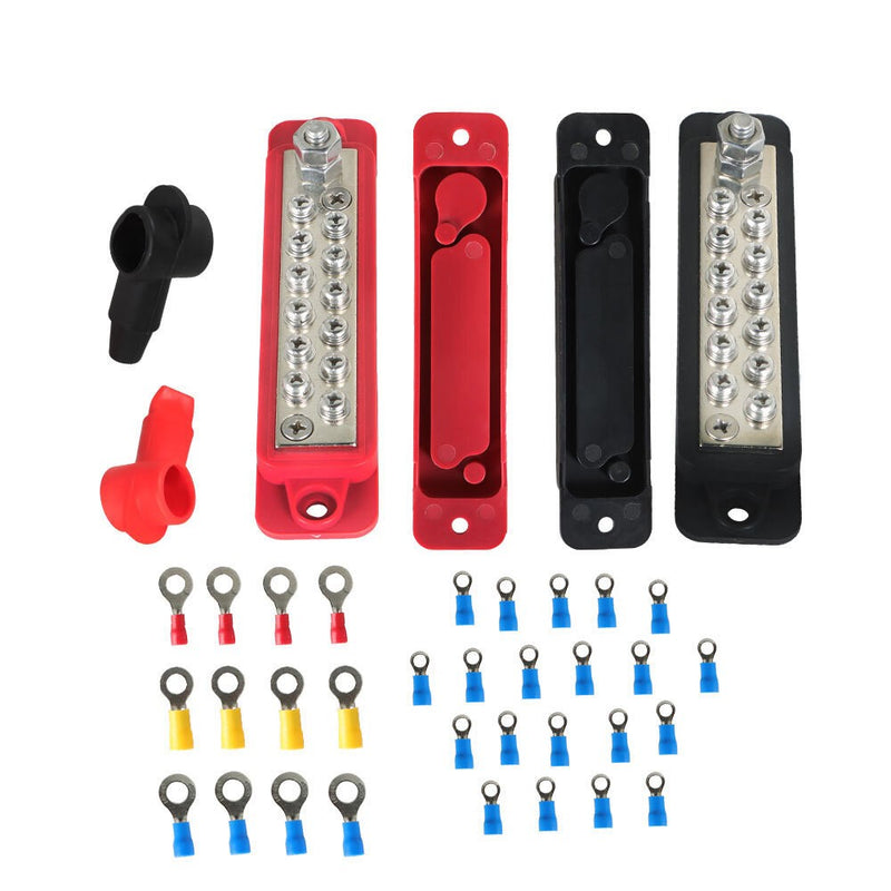 DURAFORCE 180A 12V DC Black & Red 12 Point Busbar Power Distribution Block Pair
