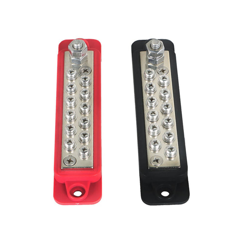 DURAFORCE 180A 12V DC Black & Red 12 Point Busbar Power Distribution Block Pair