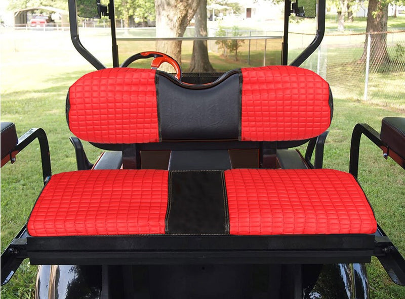 DURAFORCE 4PCS Red Diamond Stitch Front & Rear Seat Covers for EZGO Medalist TXT 94-13