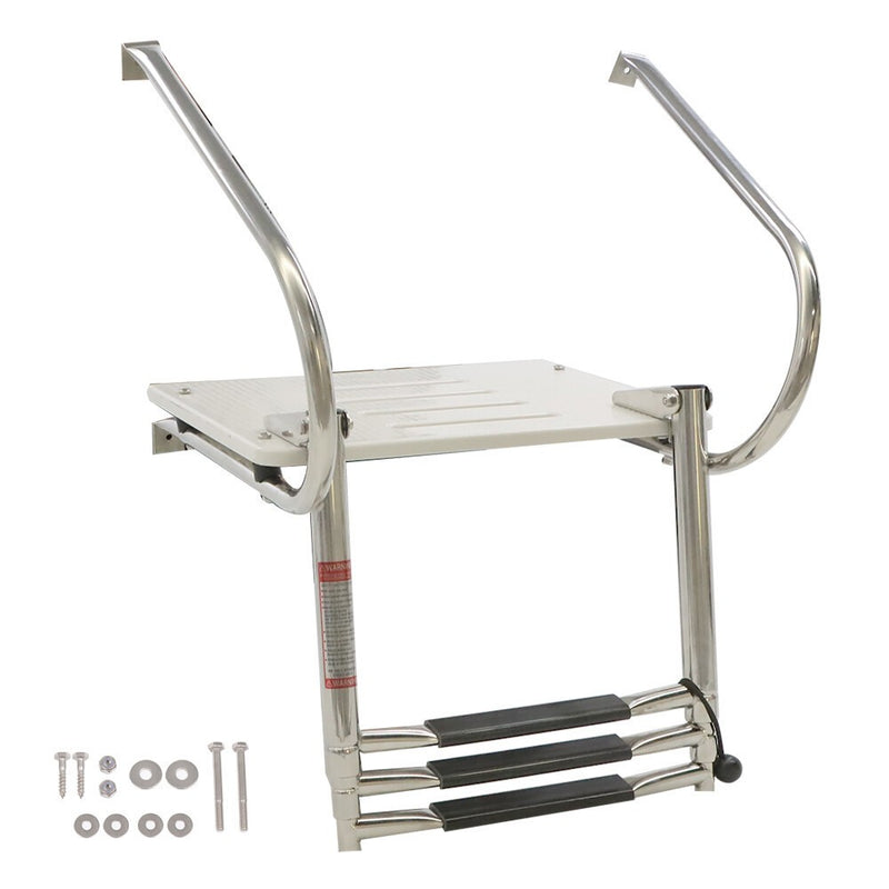DURAFORCE Telescoping 3-Step Stainless Steel Marine Ship Ladder with Platform & 2 Handles