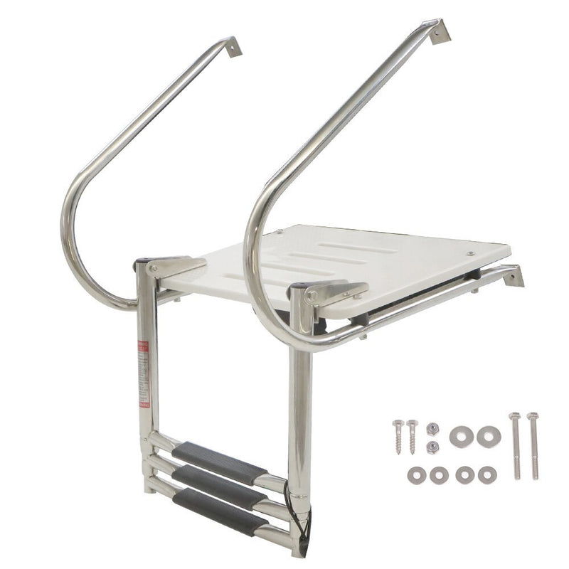 DURAFORCE Telescoping 3-Step Stainless Steel Marine Ship Ladder with Platform & 2 Handles