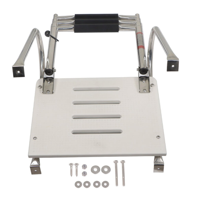 DURAFORCE Telescoping 3-Step Stainless Steel Marine Ship Ladder with Platform & 2 Handles