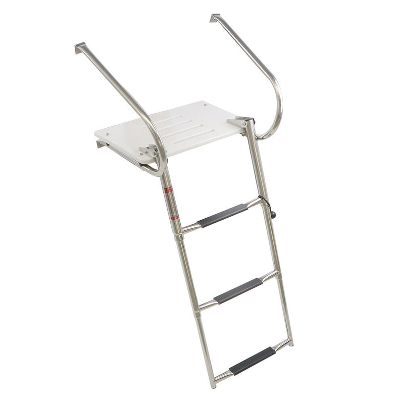 DURAFORCE Telescoping 3-Step Stainless Steel Marine Ship Ladder with Platform & 2 Handles