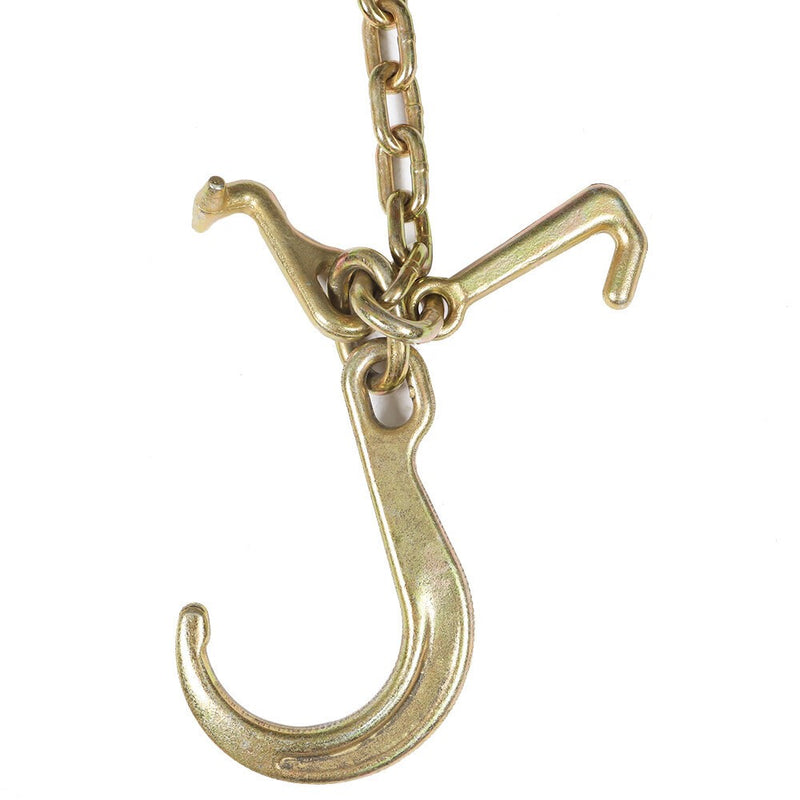 DURAFORCE Tow Chain G70 5/16" x 3ft V-Chain w/ 8" Medium J Hooks & Grab T-Hooks