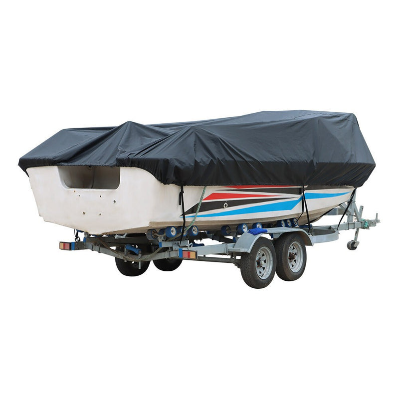 DURAFORCE 17-19ft Black 210D Boat Cover for Trailerable Fishing Ski Bass V-Hull Runabouts