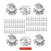 DURAFORCE Chrome 33mm Spiked Hub Cover Kit Front & Rear Semi Truck Wheel Axle Caps
