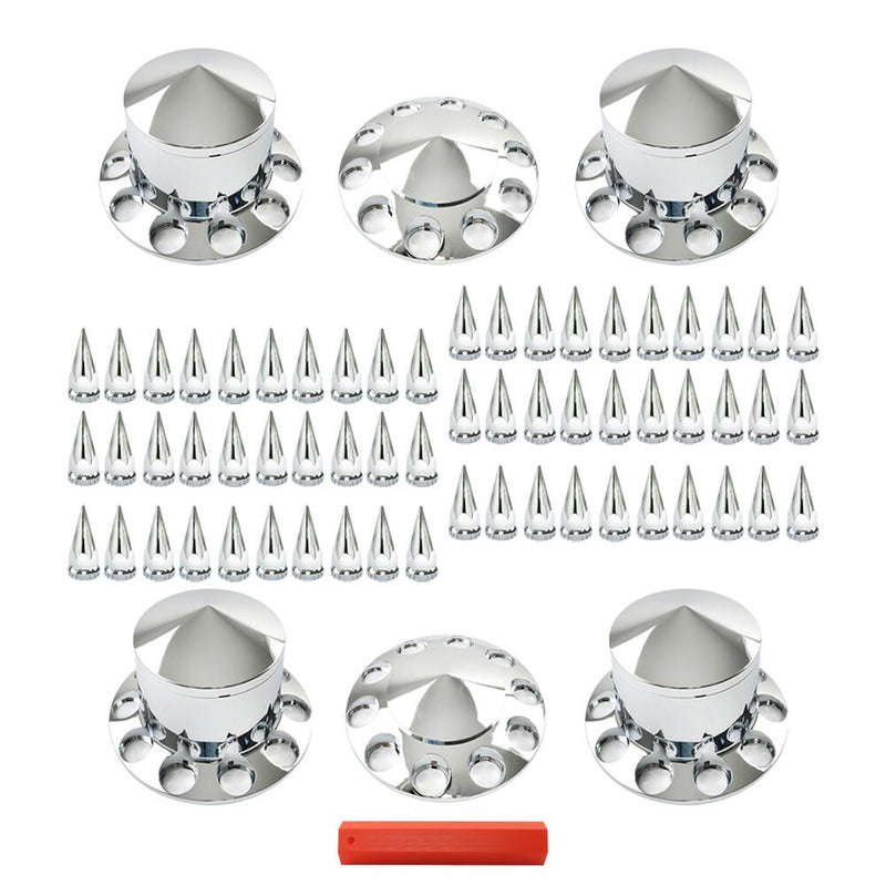 DURAFORCE Chrome 33mm Spiked Hub Cover Kit Front & Rear Semi Truck Wheel Axle Caps