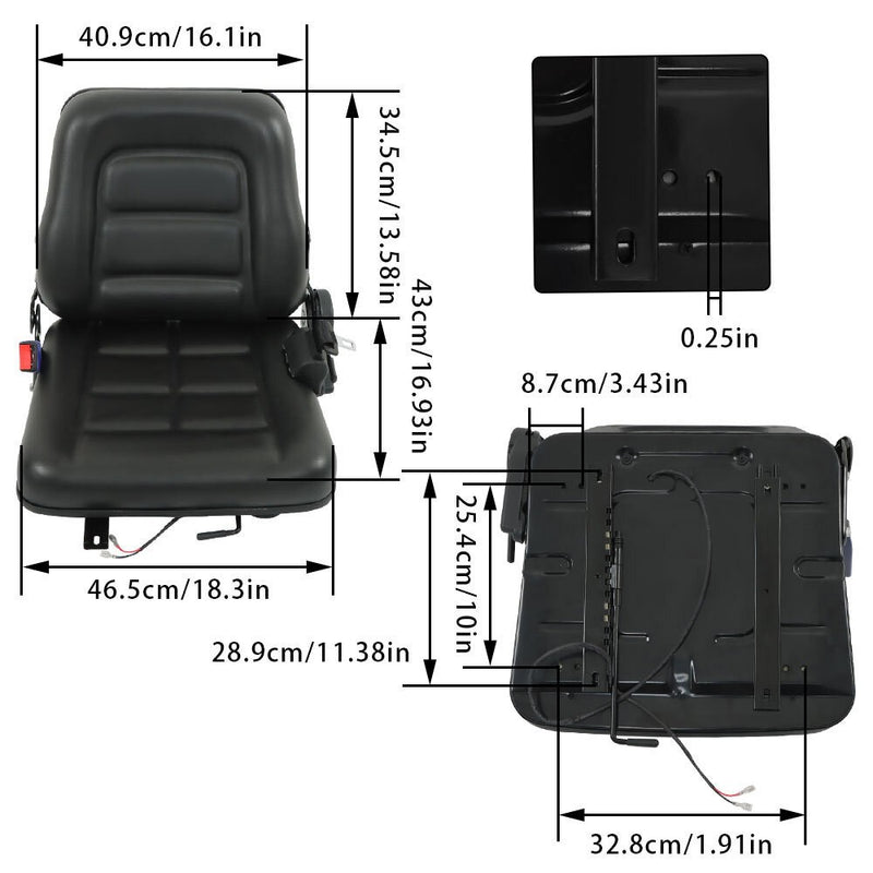 DURAFORCE Universal Forklift Seat Fold Down Tractor Seat Adjustable Back & Seatbelt