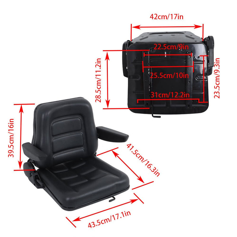 DURAFORCE Garden Lawn Mower Seat Excavator Forklift Seat with Adjustable Backrest Armrest