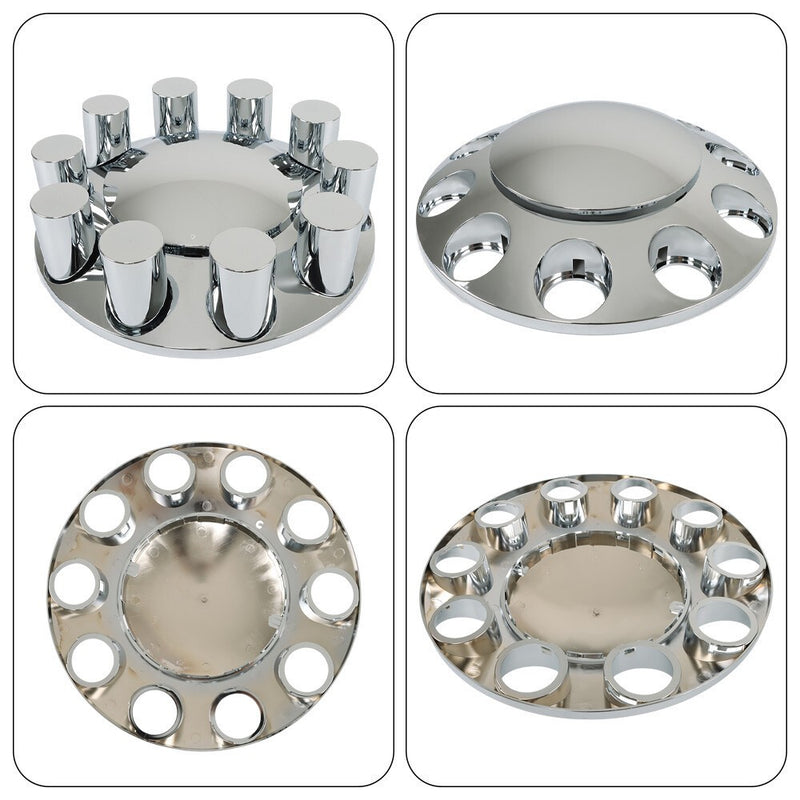 DURAFORCE 33mm Chrome Front Axle Wheel Cover Hub Cap Thread-On Flat Head Lug Nuts Truck
