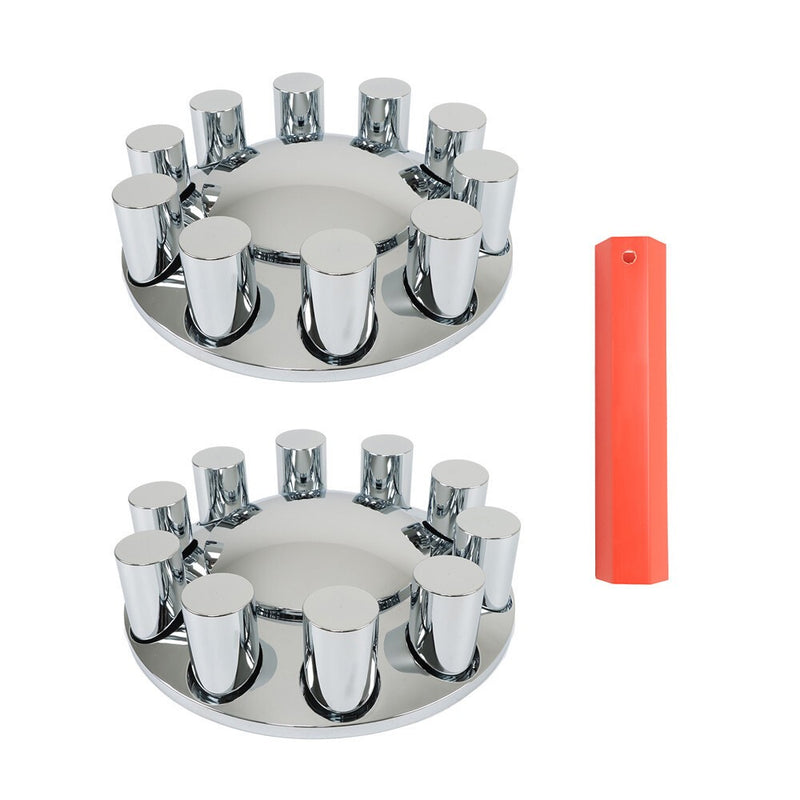 DURAFORCE Chrome Front Axle Wheel Cover Hub Cap 33mm Thread-On Flat Head Lug Nuts Truck