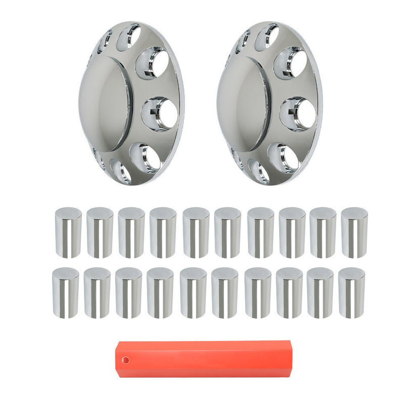 DURAFORCE 33mm Chrome Front Axle Wheel Cover Thread-On Hub Cap with Flat Head Lug Nuts