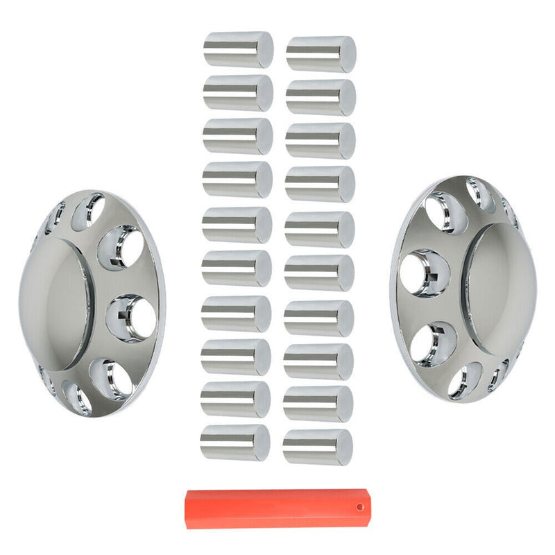 DURAFORCE Chrome 33mm Thread-On Hubcap Kit Front Axle Wheel Cover with Flat Head Lug Nuts